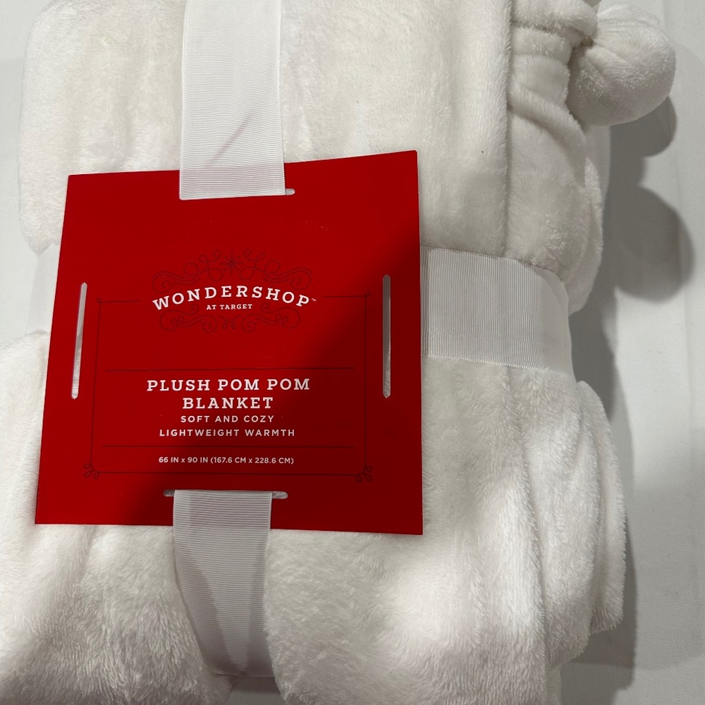 Wondershop White‎ Plush Pom Pom Blanket NEW